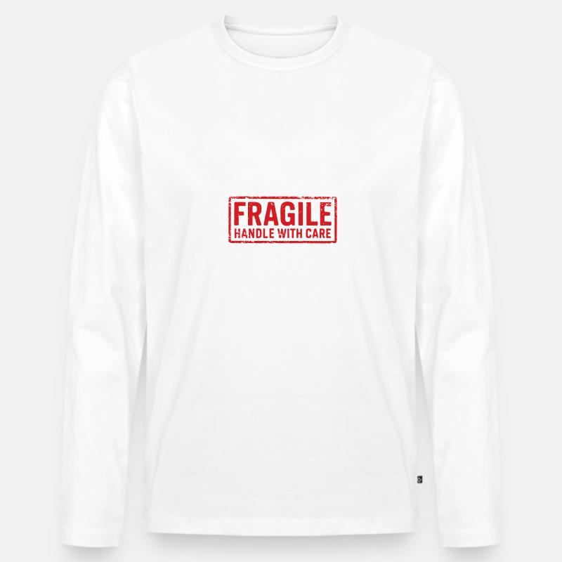 Zerbrechlicher Griff mit rotem Grunge-Stempel - Männer Premium Bio Langarmshirt - Weiß