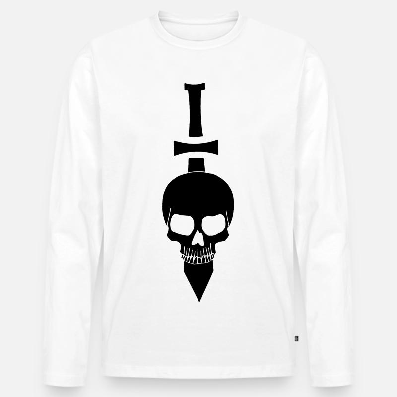 Schwarzer Schädel und Schwert - Männer Premium Bio Langarmshirt - Weiß