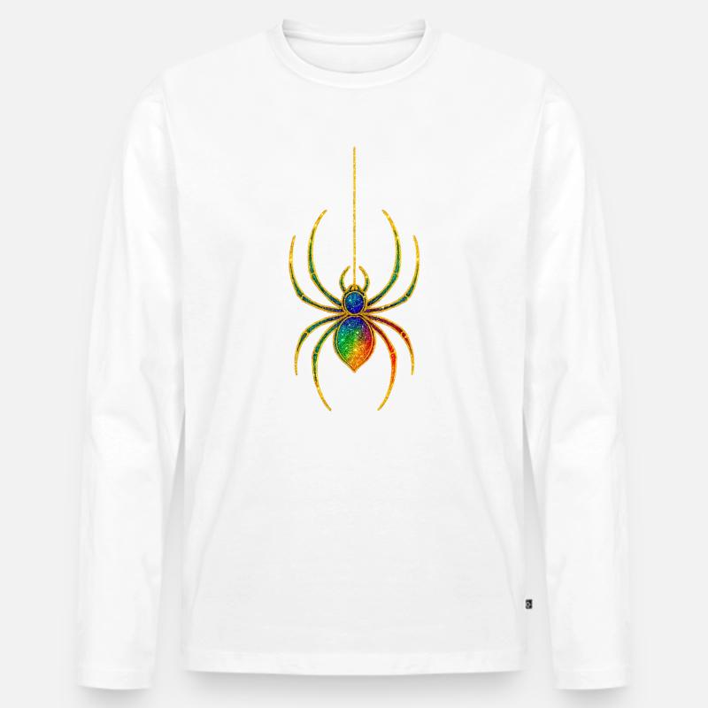 Regenbogen Glitzer-Spinne - Männer Premium Bio Langarmshirt - Weiß