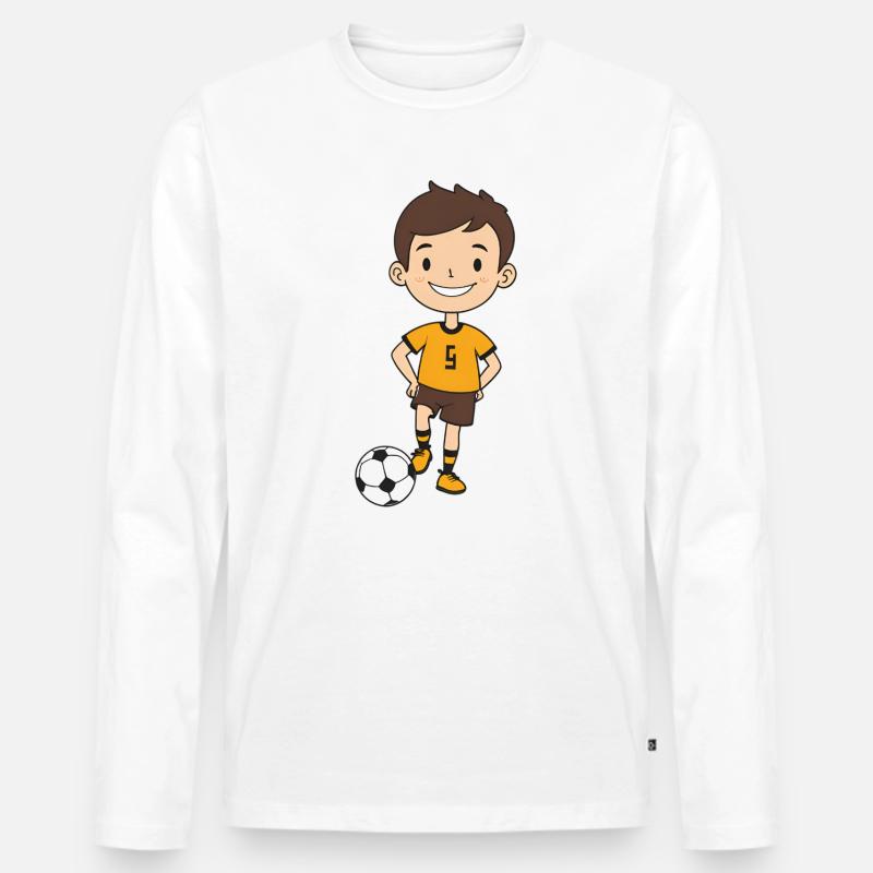 Kicker Junge im Orangen Trikot - Männer Premium Bio Langarmshirt - Weiß