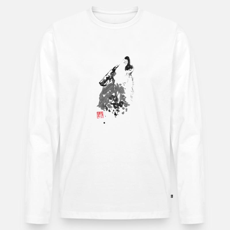 Wolf - Männer Premium Bio Langarmshirt - Weiß
