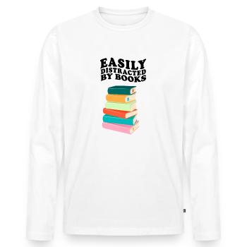 Facilement distrait par les livres Rétro Vintage Lecture - T-shirt manches longues Premium bio Homme - blanc - Devant - Nico (187cm)