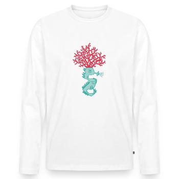 Seahorse with a coral on its head - Men's Premium Organic Long Sleeve Shirt - white - Front - Nico (187cm)