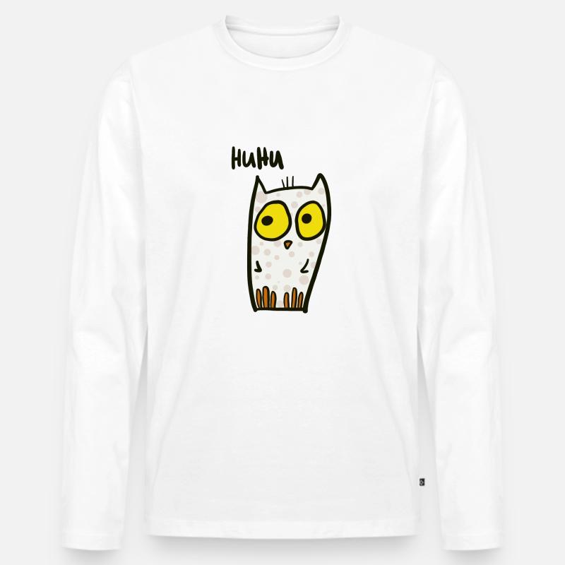 Huhu - lustige Eule - Männer Premium Bio Langarmshirt - Weiß