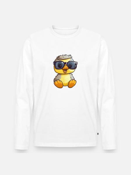 Little cute duck wearing sunglasses. - Men's Premium Organic Long Sleeve Shirt - white