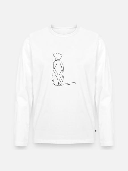 Erdmännchen One Line Art Motiv - Männer Premium Bio Langarmshirt - Weiß