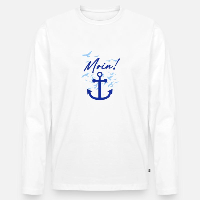 moin,möwen,anker,vogelschwarm - Männer Premium Bio Langarmshirt - Weiß