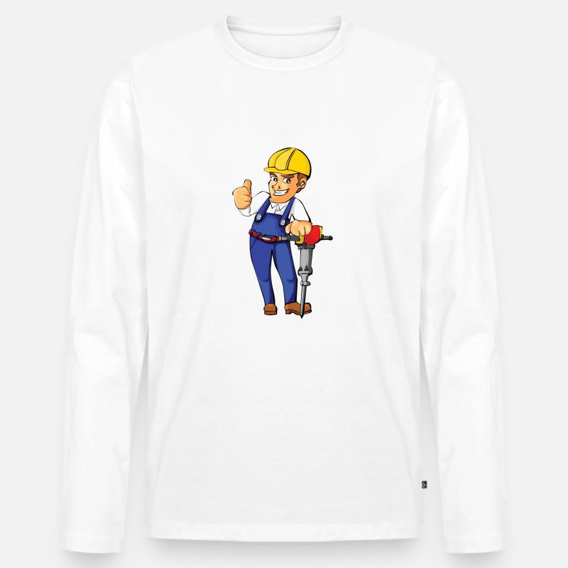 construction worker bauarbeiter strassenbau2 - Männer Premium Bio Langarmshirt - Weiß