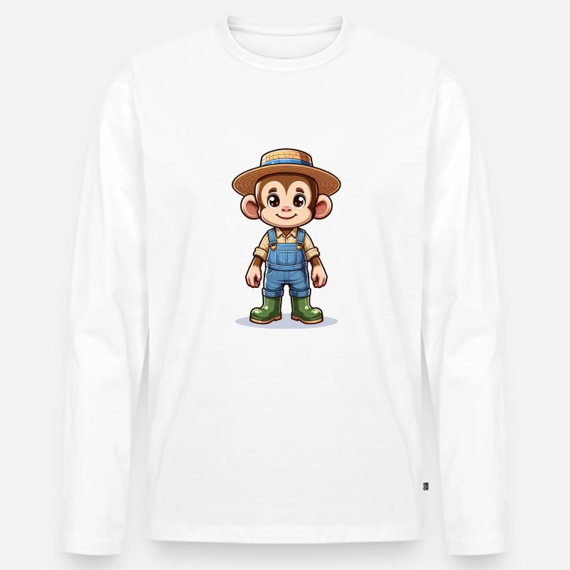 Cute Monkey Farmer - Männer Premium Bio Langarmshirt - Weiß