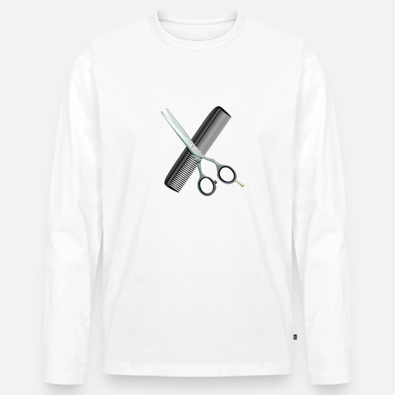Friseurschere mit Kamm - Männer Premium Bio Langarmshirt - Weiß