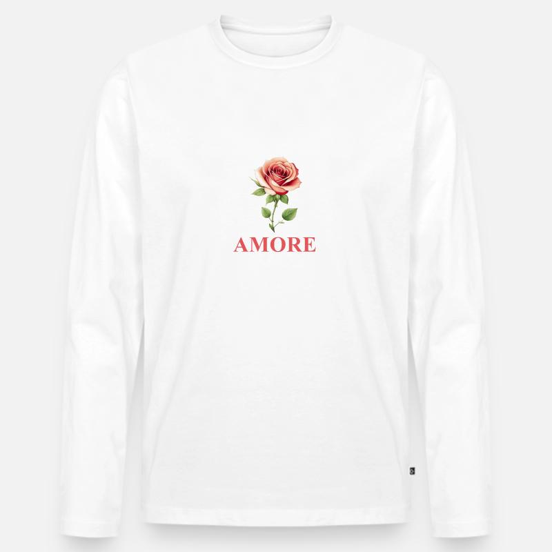 AMORE - Bunte Rose - Männer Premium Bio Langarmshirt - Weiß