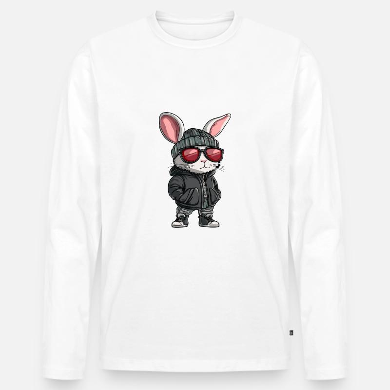 Hase Cool Comic - Männer Premium Bio Langarmshirt - Weiß
