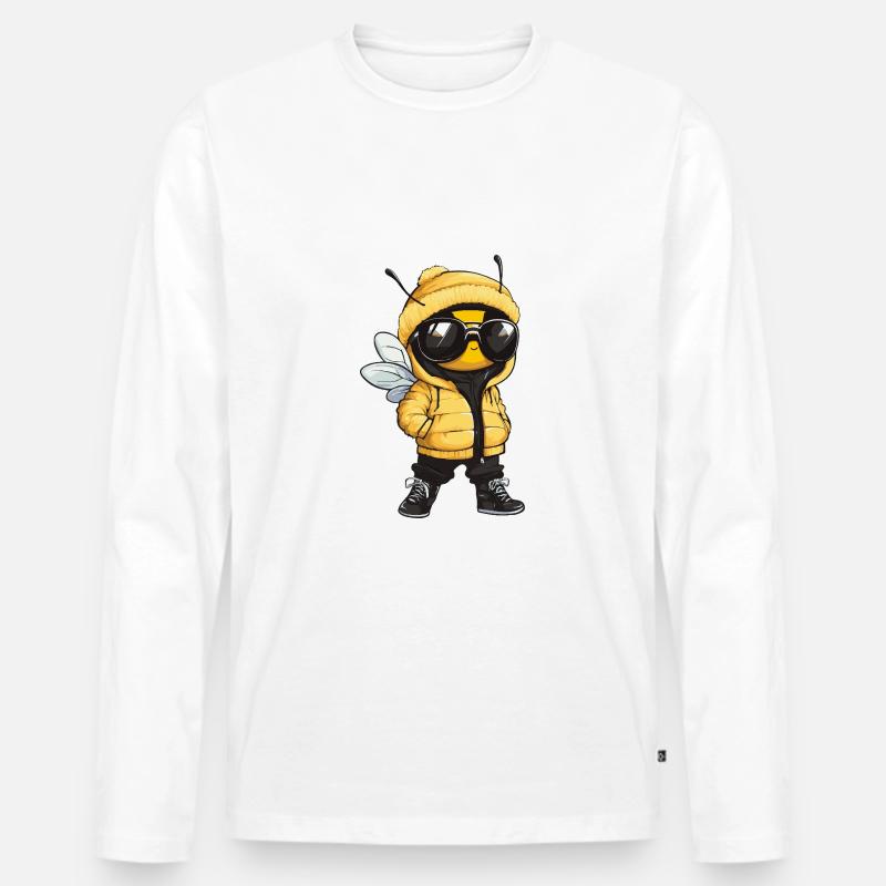 Biene Cool Honigbiene Comic - Männer Premium Bio Langarmshirt - Weiß