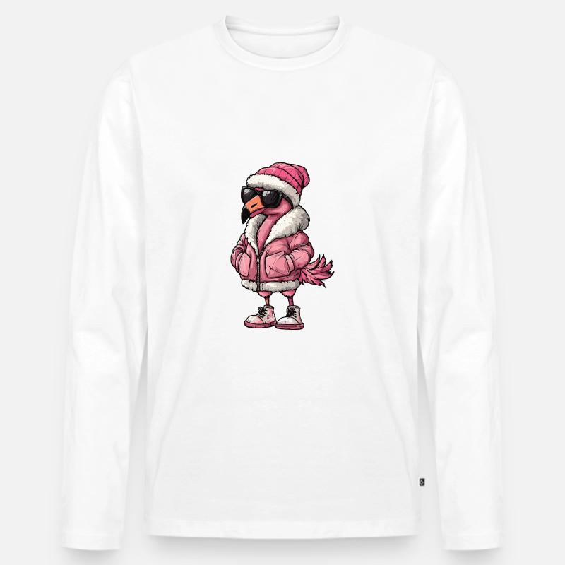 Flamingo Cool Comic - Männer Premium Bio Langarmshirt - Weiß