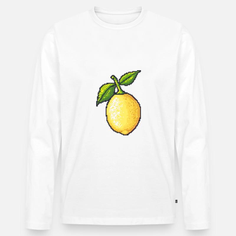 Zitrone Pixel Gamer - Männer Premium Bio Langarmshirt - Weiß