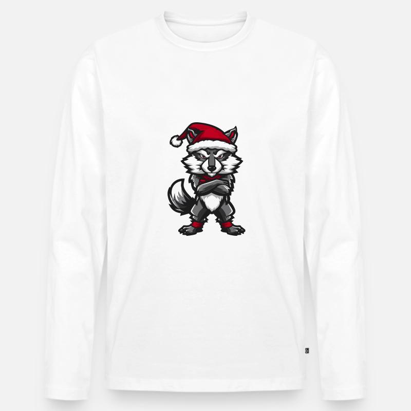 Wolf Weihnachten - Männer Premium Bio Langarmshirt - Weiß