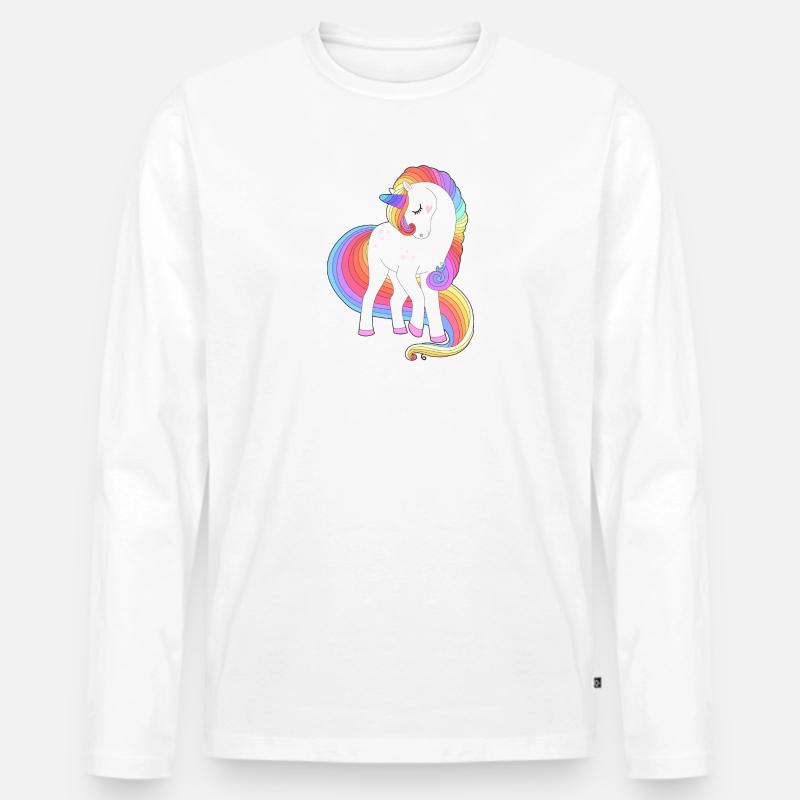 Verzaubertes Regenbogenmähnen-Einhorn - Männer Premium Bio Langarmshirt - Weiß