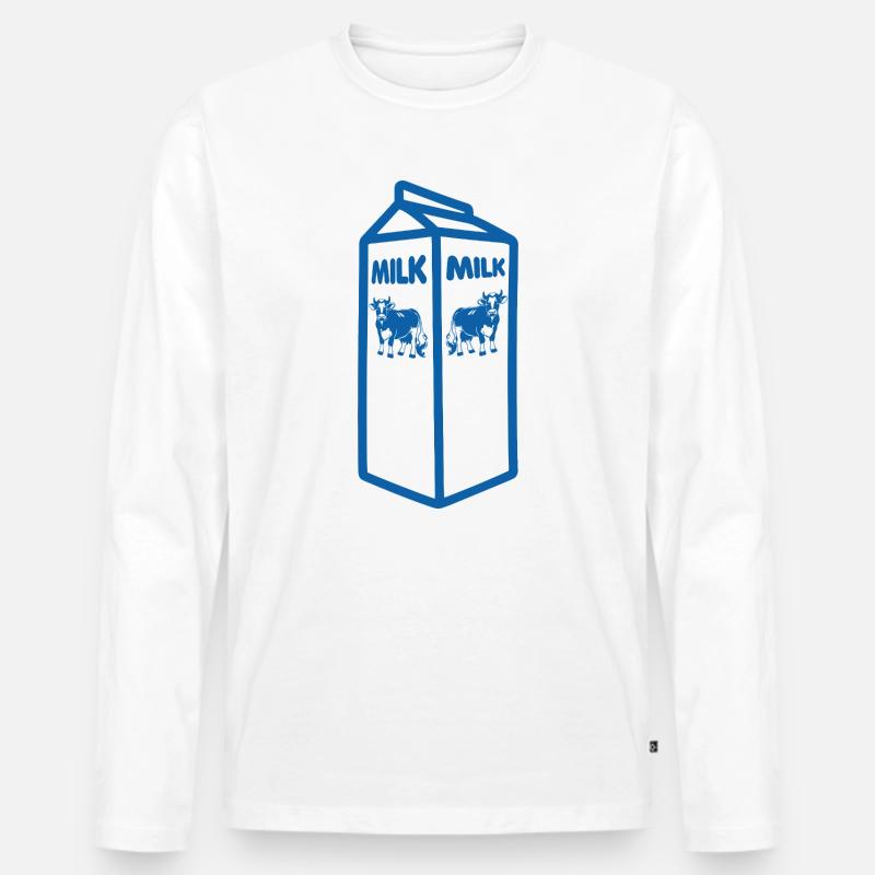 Blauer Milchkarton und Kuh-Design - Männer Premium Bio Langarmshirt - Weiß