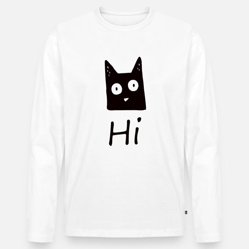 Katze Hi - Männer Premium Bio Langarmshirt - Weiß