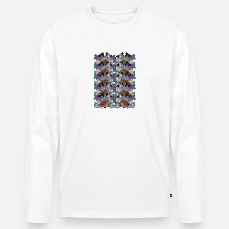 Psychedelic Pigeon Friends - Männer Premium Bio Langarmshirt - Weiß