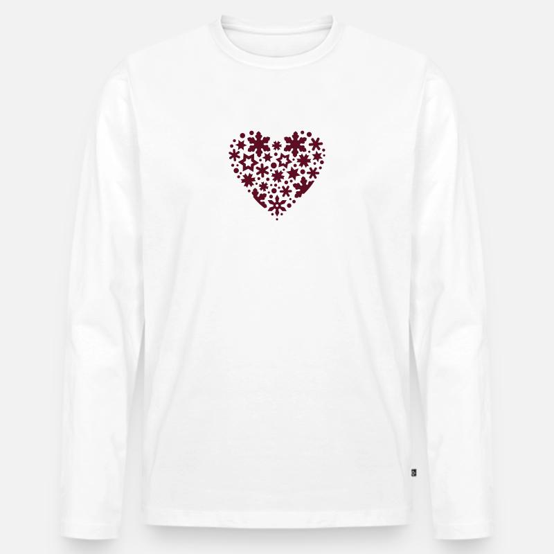 Schneeflocken Sterne Herz - Männer Premium Bio Langarmshirt - Weiß