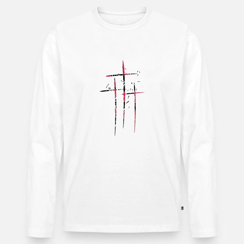 3 croci design pattern zero fresco simbolo vecchie - Maglia a manica lunga ecologica premium da uomo - bianco