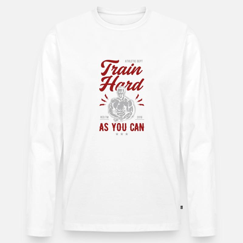 Train Hard - Männer Premium Bio Langarmshirt - Weiß