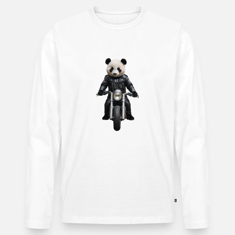 Biker Panda - Männer Premium Bio Langarmshirt - Weiß