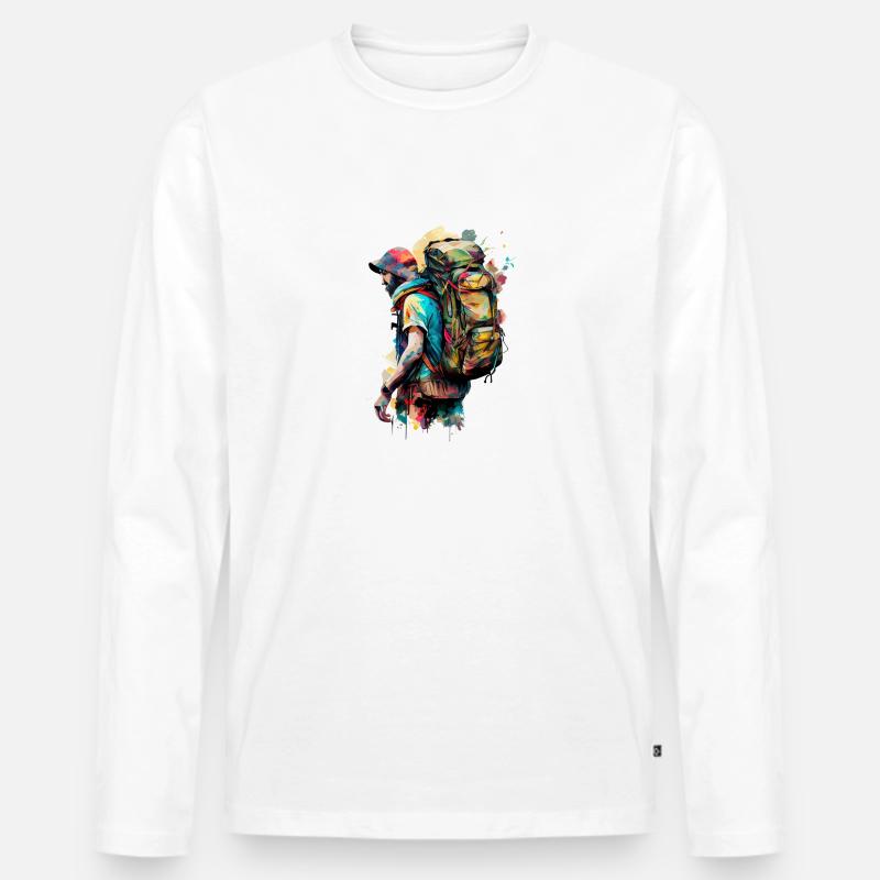 Graffiti Backpacker Design - Männer Premium Bio Langarmshirt - Weiß