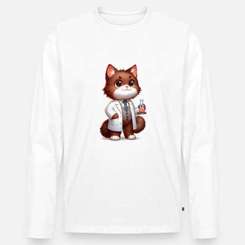 Cute Cat Scientist - Männer Premium Bio Langarmshirt - Weiß