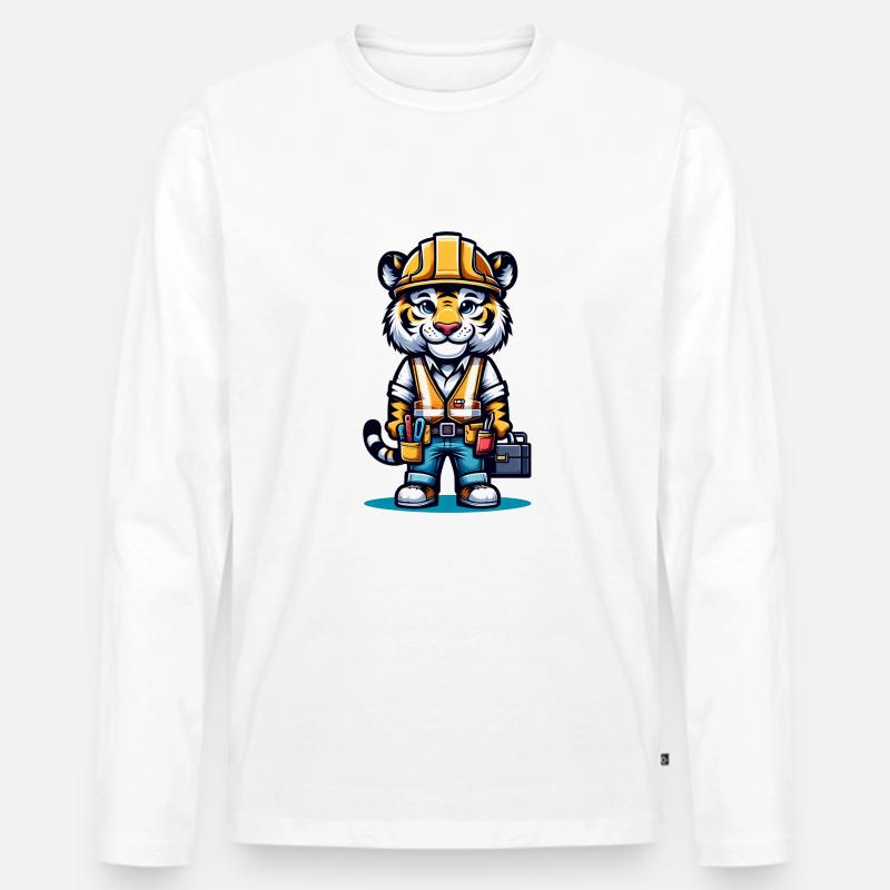 Cute Tiger Construction Worker - Männer Premium Bio Langarmshirt - Weiß