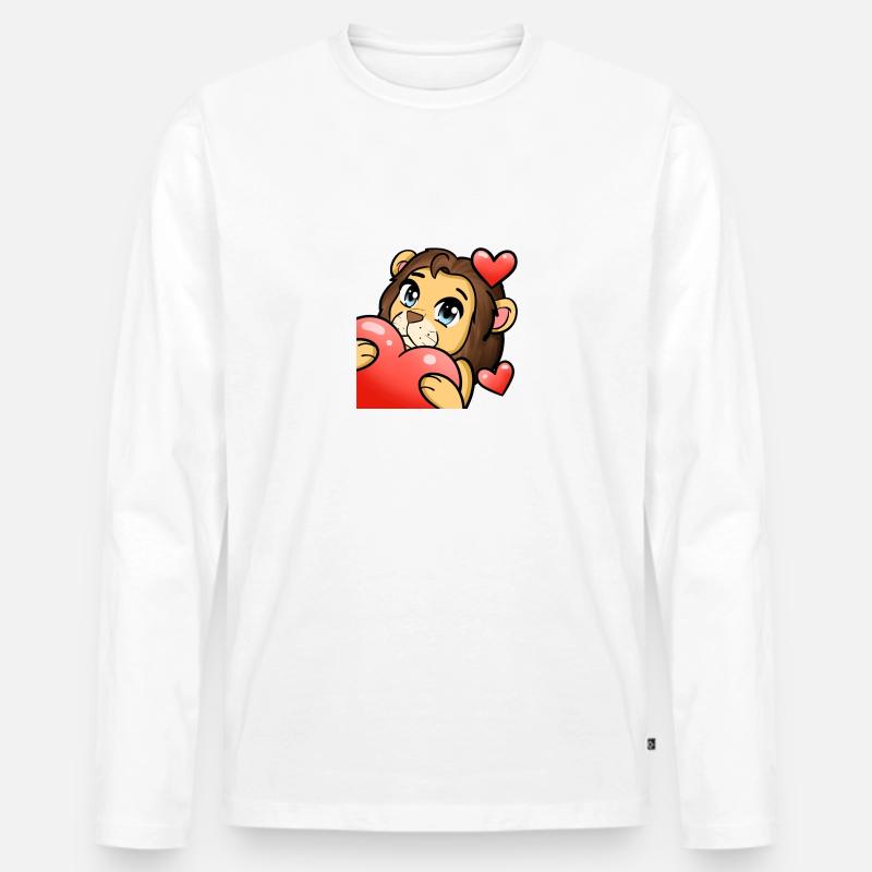 Herz Löwe - Männer Premium Bio Langarmshirt - Weiß