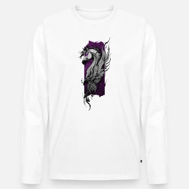 Himmlische Harmonie: Geflügeltes Pferd - Männer Premium Bio Langarmshirt - Weiß