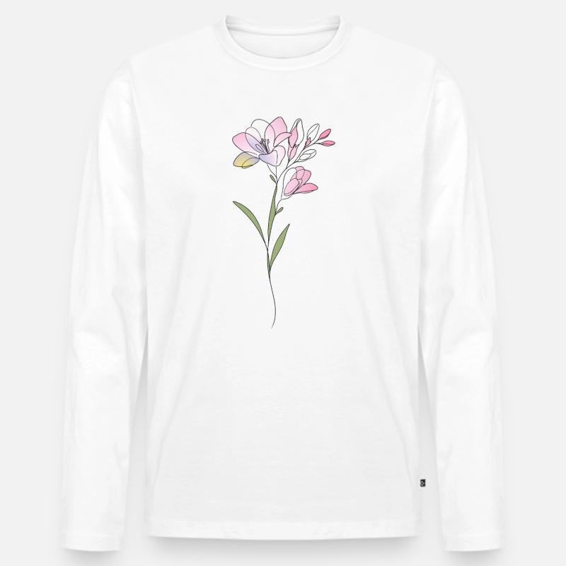 Freesien Blumen Illustration - Männer Premium Bio Langarmshirt - Weiß
