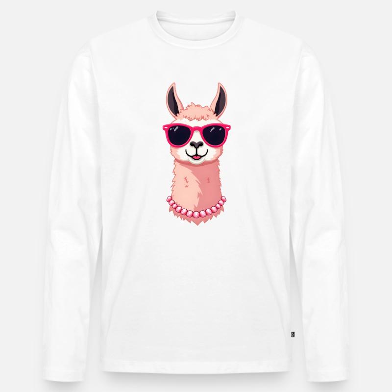 Lama mit Sonnenbrille - Männer Premium Bio Langarmshirt - Weiß
