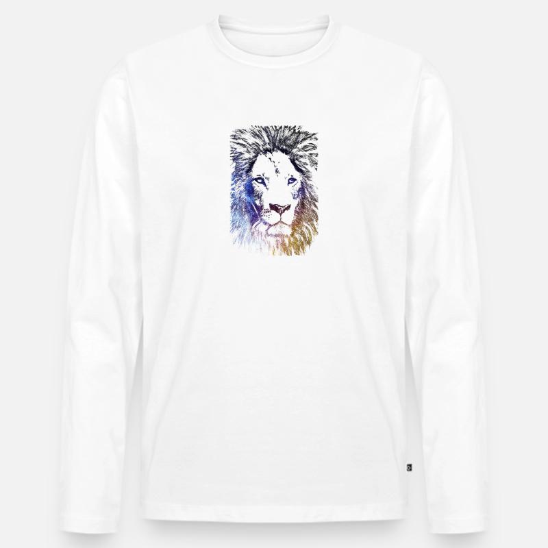 Lion Galaxy - Männer Premium Bio Langarmshirt - Weiß