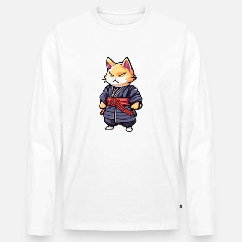 Samurai-Katze #6 - Männer Premium Bio Langarmshirt - Weiß