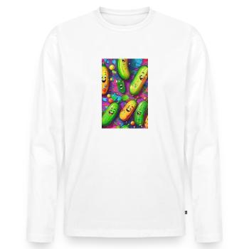 Concombres, Concombre, Graffiti, Concombres Rieurs, Coloré - T-shirt manches longues Premium bio Homme - blanc - Devant - Nico (187cm)
