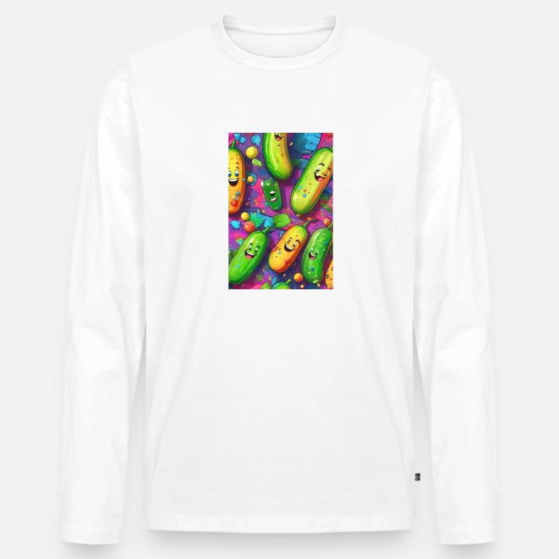 Gurken, Gurke, Graffiti,lachende Gurken, bunt - Männer Premium Bio Langarmshirt - Weiß