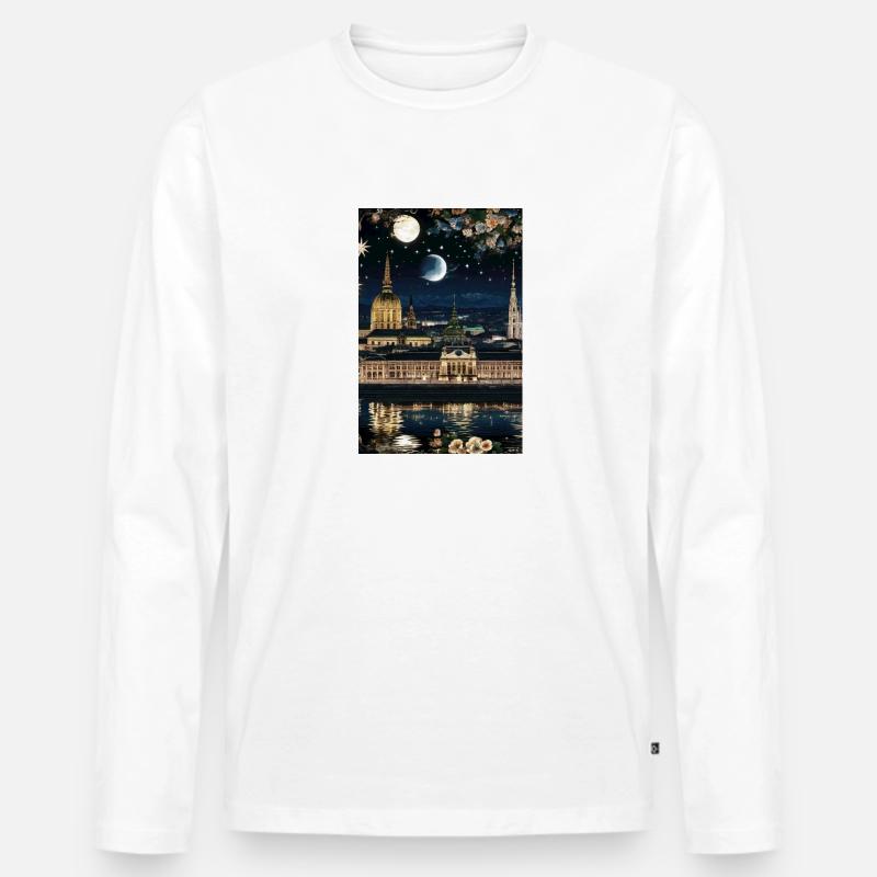 Wien,Wien bei Nacht,skyline, Sterne, Comic - Männer Premium Bio Langarmshirt - Weiß