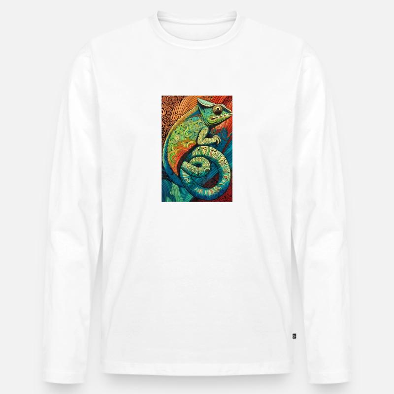 Lizard Lover Op Art Chameleon - Männer Premium Bio Langarmshirt - Weiß