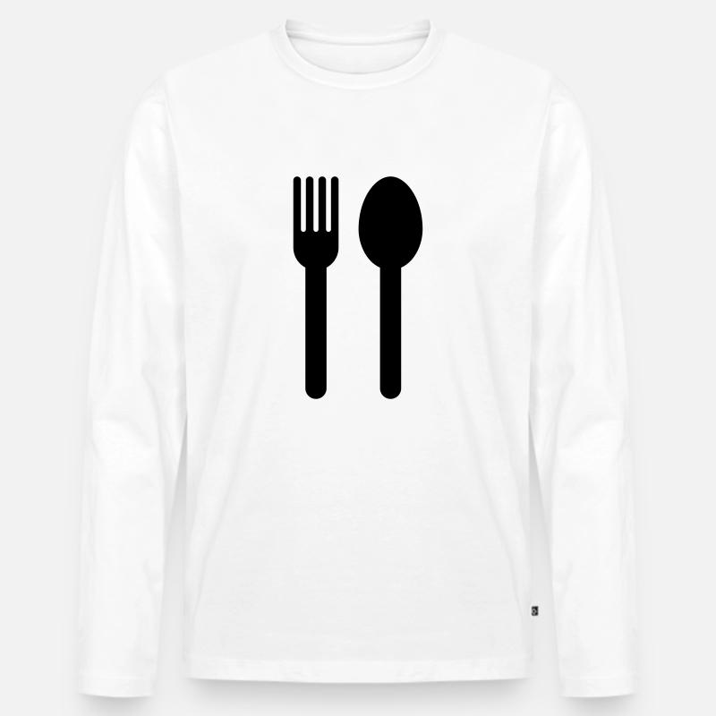 Löffel und Gabel - Männer Premium Bio Langarmshirt - Weiß