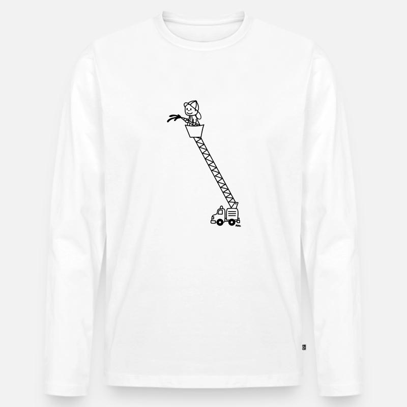 Feuerwehrmann mit Feuerwehrauto - Männer Premium Bio Langarmshirt - Weiß