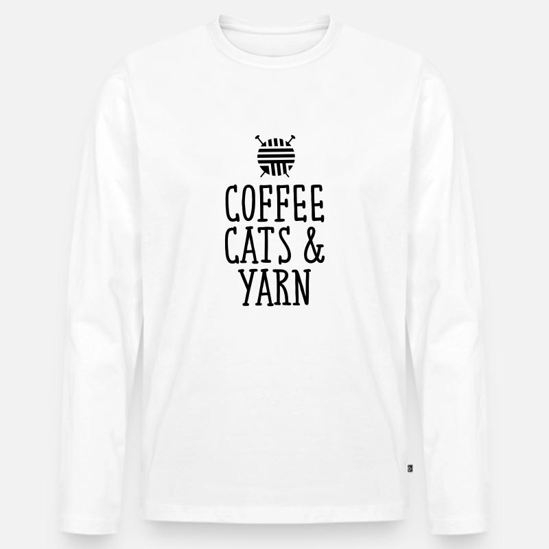 Coffee, Cats & Yarn - Männer Premium Bio Langarmshirt - Weiß