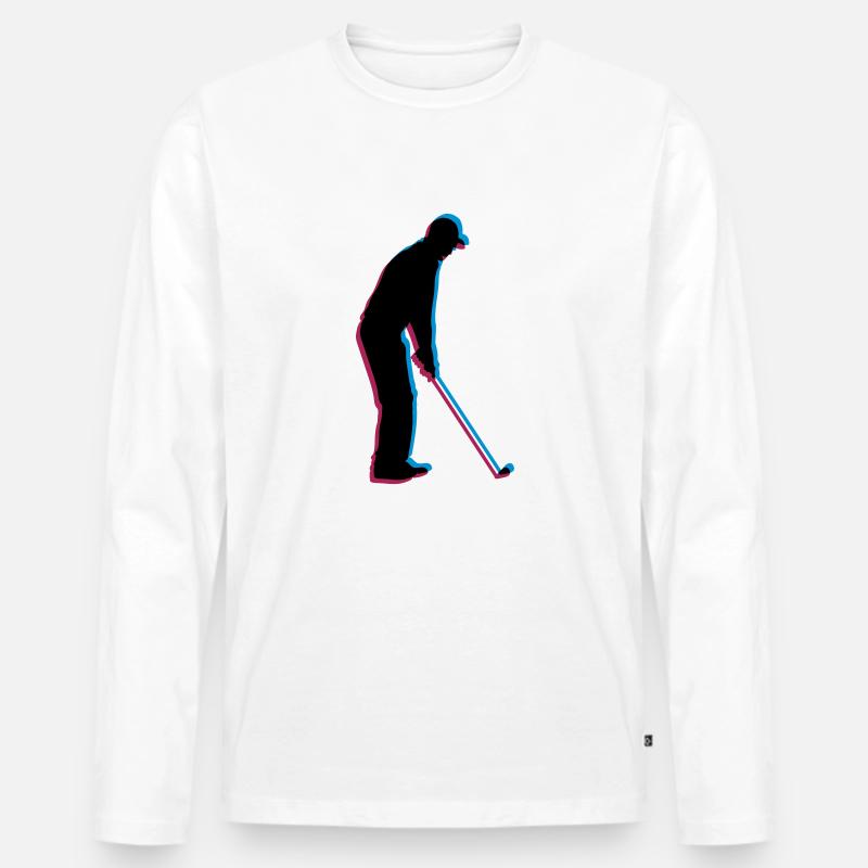 3D Silhouette Golf - Männer Premium Bio Langarmshirt - Weiß