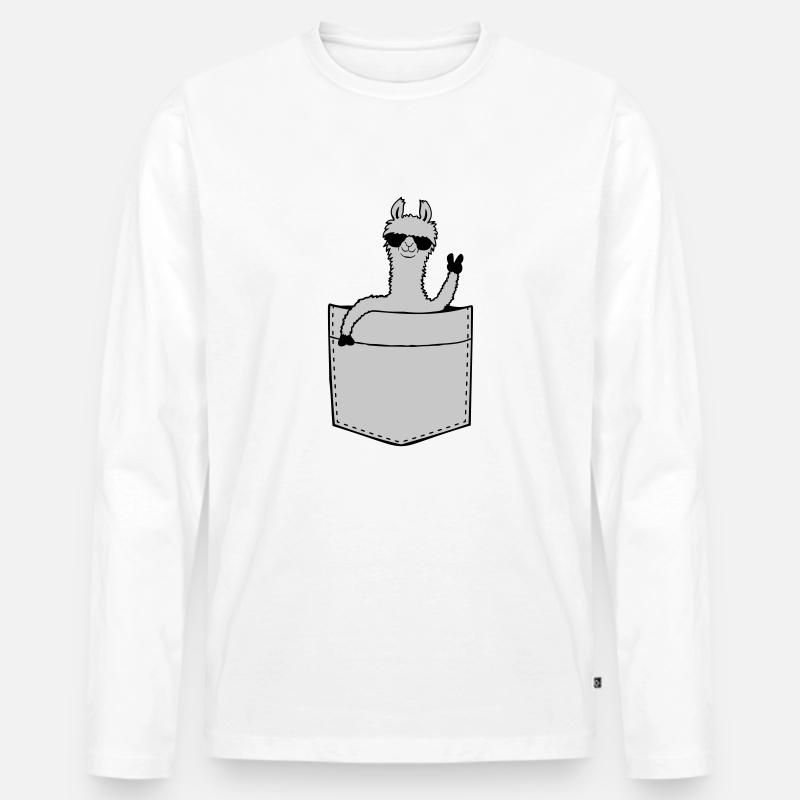 Comic Hemdtasche Lama - Männer Premium Bio Langarmshirt - Weiß