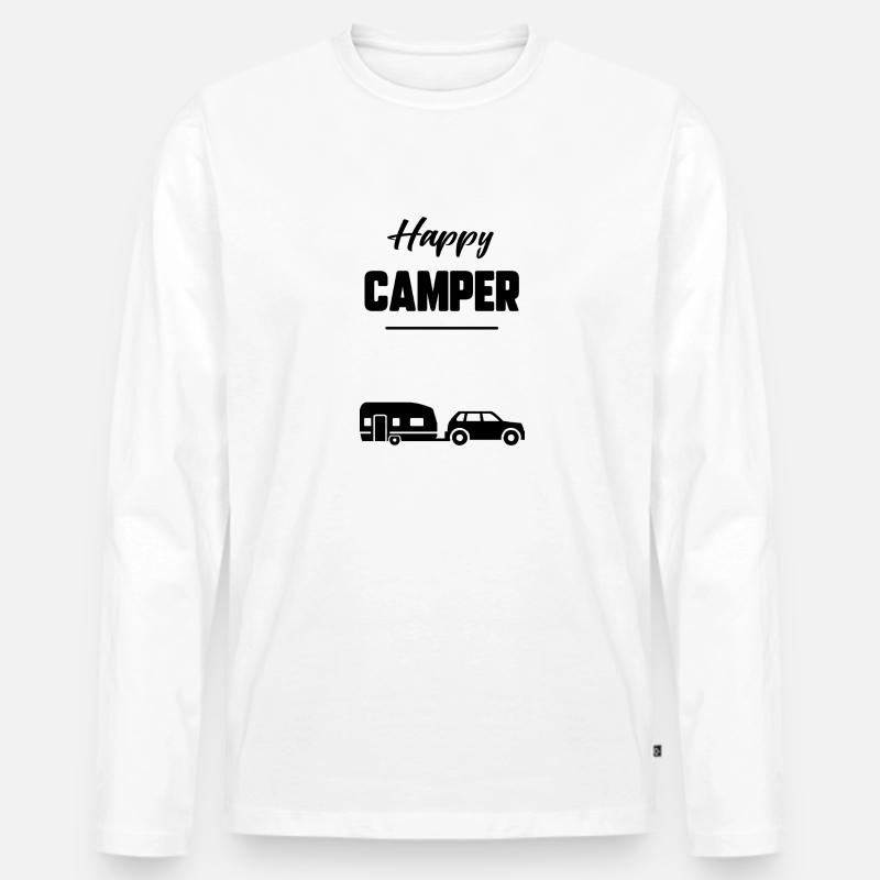 Glücklicher Camper - Männer Premium Bio Langarmshirt - Weiß