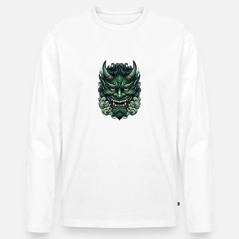Japanischer Dämon Oni Tattoo Stil - Männer Premium Bio Langarmshirt - Weiß