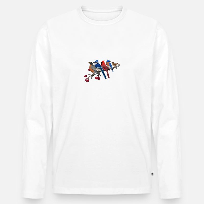 Gartenvögel auf einem Ast Vogelbeobachter - Männer Premium Bio Langarmshirt - Weiß