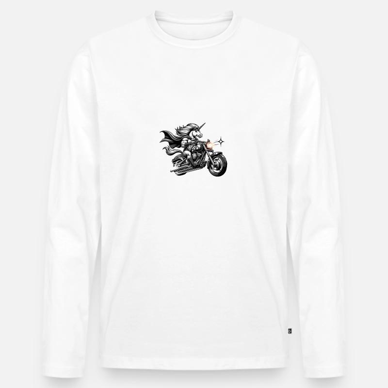 Motorradfahrender Einhorn Held - Männer Premium Bio Langarmshirt - Weiß